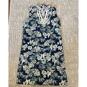 Stella Parker Dress Blue Tropical Palm UPF50+ Sleeveless Pullover Pockets M NWT